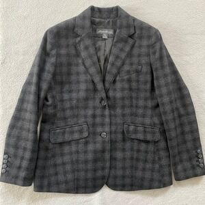 Eddie Bauer Blazer Jacket Women Size P12 Grey Plaid Wool Blend 2-Button 23804411
